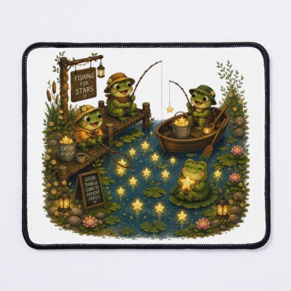 Item preview, Cute Frogs Fishing for Stars Whimsical Cottagecore Pond Art designed and sold by Miheerala.