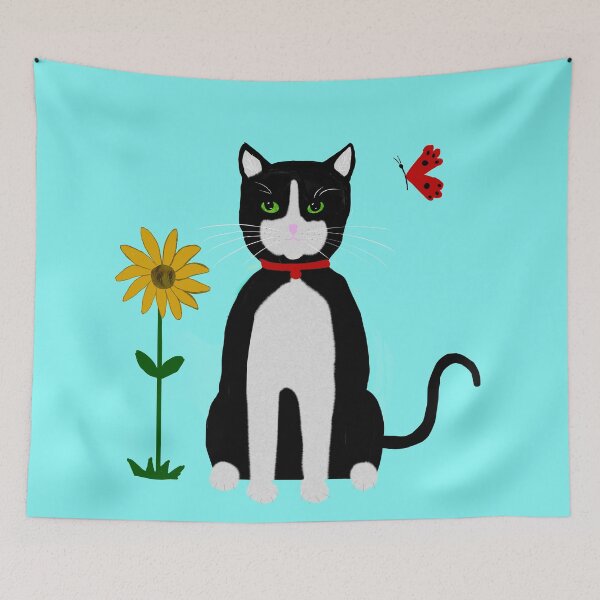 Item preview, Cat with Sunflower and Butterfly designed and sold by Elaine M Hayward .