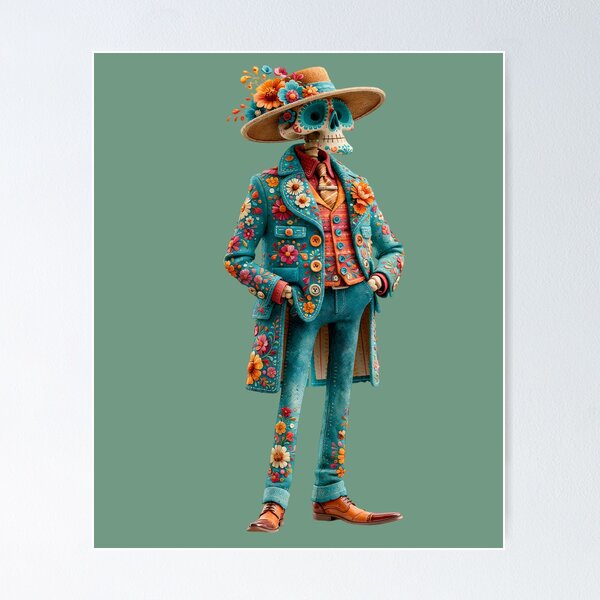 Item preview, Dia de Muertos Skeleton Gentleman | Floral Catrín Mexican Art designed and sold by MythicMood.