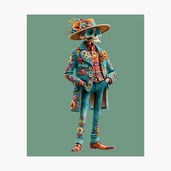 Item preview, Dia de Muertos Skeleton Gentleman | Floral Catrín Mexican Art designed and sold by MythicMood.