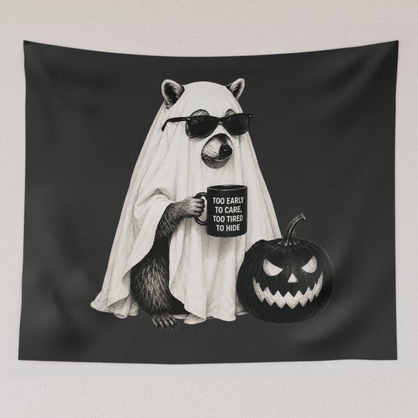 Item preview, Funny Halloween Ghost Raccoon Office Worker Illustration designed and sold by bosamji.