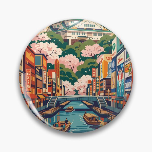Item preview, Vintage Osaka Canal, Japanese Aesthetic Travel Poster designed and sold by Bomax121.