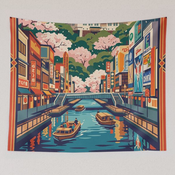 Item preview, Vintage Osaka Canal, Japanese Aesthetic Travel Poster designed and sold by Bomax121.