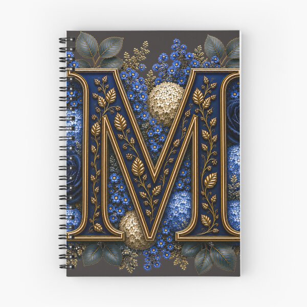Item preview, Elegant Letter M Monogram with Blue Hydrangeas & Gold Botanical Design | Luxury Floral Initial Art designed and sold by MoodLay.
