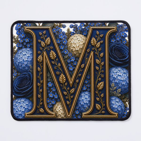 Item preview, Elegant Letter M Monogram with Blue Hydrangeas & Gold Botanical Design | Luxury Floral Initial Art designed and sold by MoodLay.