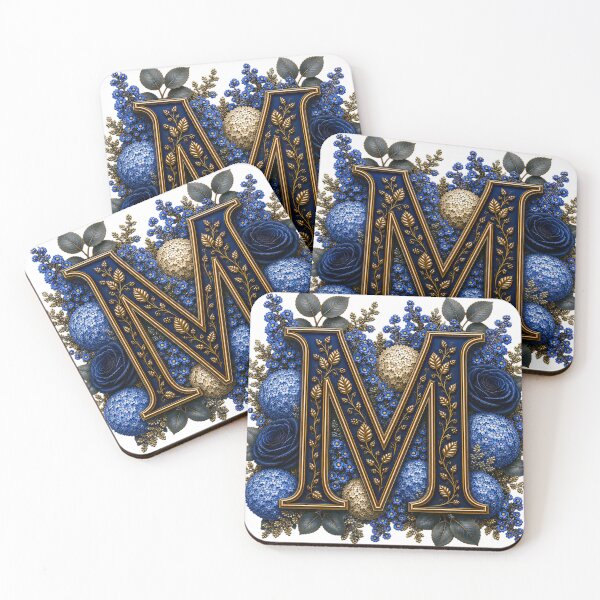 Item preview, Elegant Letter M Monogram with Blue Hydrangeas & Gold Botanical Design | Luxury Floral Initial Art designed and sold by MoodLay.