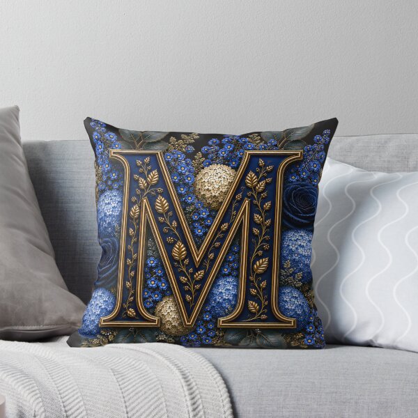 Item preview, Elegant Letter M Monogram with Blue Hydrangeas & Gold Botanical Design | Luxury Floral Initial Art designed and sold by MoodLay.
