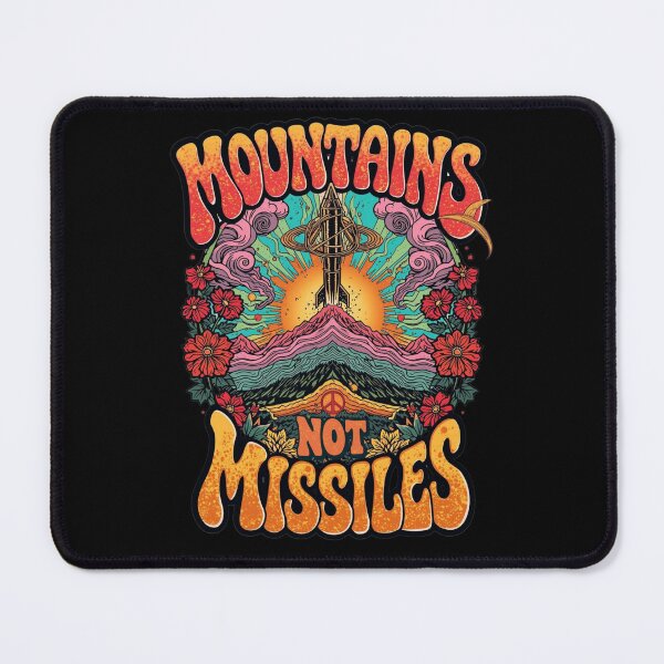 Item preview, Mountains Not Missiles Retro 70s Psychedelic Poster designed and sold by Skyrocketz.