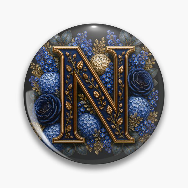 Item preview, Elegant Letter N Monogram with Blue Hydrangeas & Gold Botanical Design | Luxury Floral Initial Art designed and sold by MoodLay.
