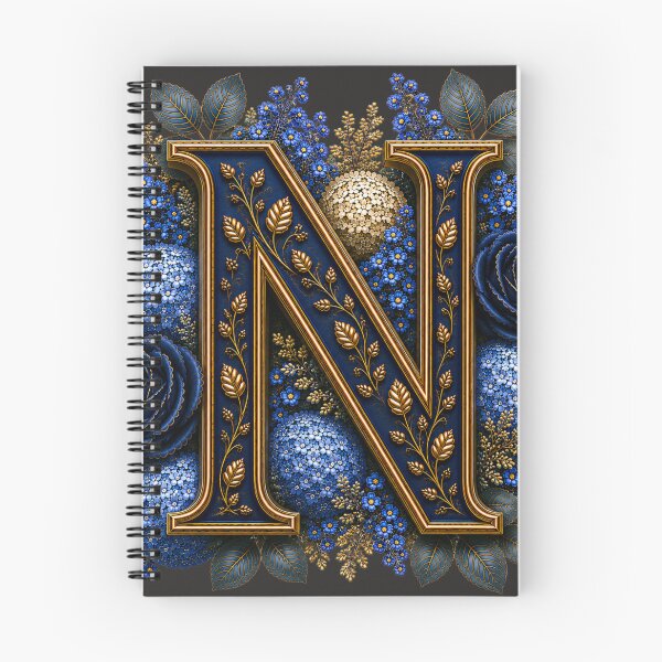 Item preview, Elegant Letter N Monogram with Blue Hydrangeas & Gold Botanical Design | Luxury Floral Initial Art designed and sold by MoodLay.