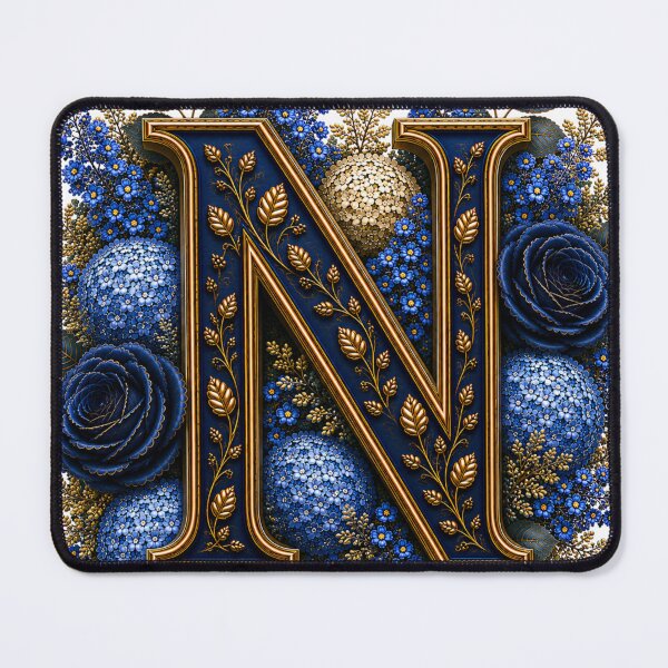 Item preview, Elegant Letter N Monogram with Blue Hydrangeas & Gold Botanical Design | Luxury Floral Initial Art designed and sold by MoodLay.