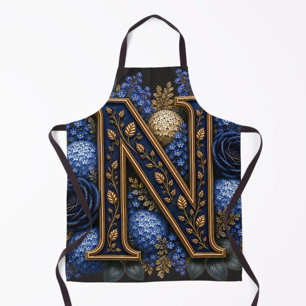 Item preview, Elegant Letter N Monogram with Blue Hydrangeas & Gold Botanical Design | Luxury Floral Initial Art designed and sold by MoodLay.