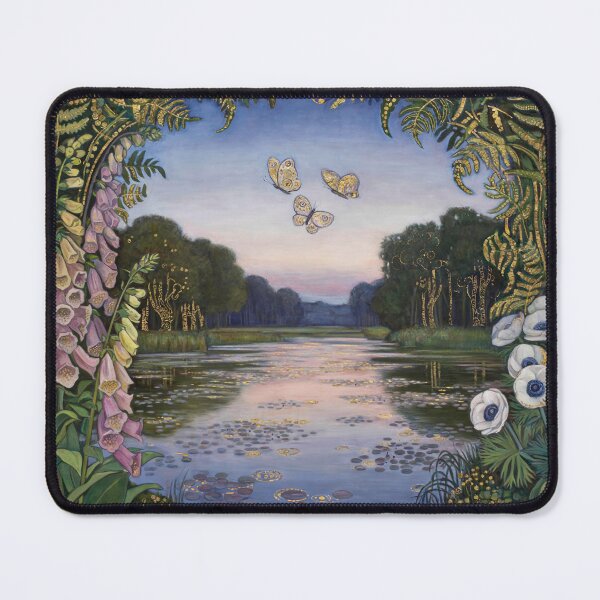 Item preview, Klimt Inspired Woodland Pond at Twilight Botanical Gold Mosaic Art Print | Symbolist Forest Wall Decor designed and sold by Tamas Das.