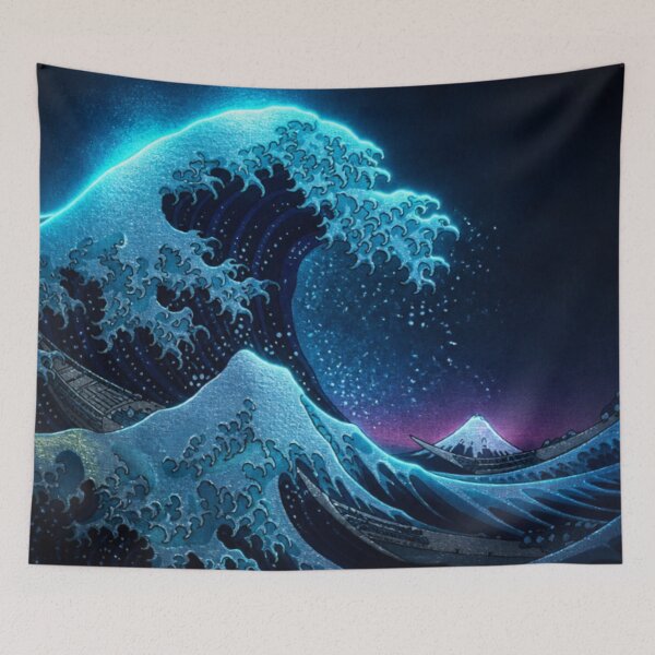 Item preview, Neon Great Wave off Kanagawa - Cyberpunk Ukiyo-e Art designed and sold by vekotpu.