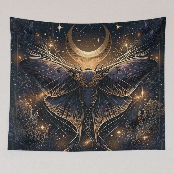 Item preview, Luna Moth & Crescent Moon — Dark Academia Etching designed and sold by FrostyFrisby.