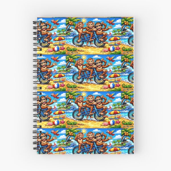 Item preview, Three Cheeky Monkeys on a Tropical Tandem – Glossy Beach Cartoon Art designed and sold by The Art Queen Of Michigan .