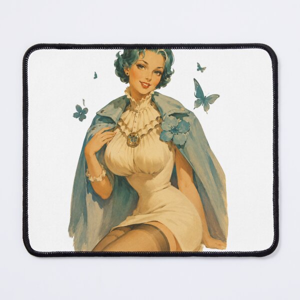 Item preview, Blue Butterfly Pin Up Girl | Vintage Original Retro Illustration designed and sold by Cosplayvintage.