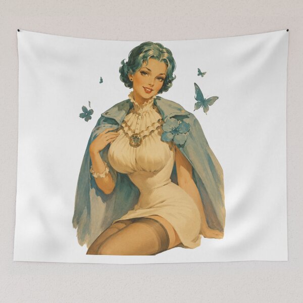 Item preview, Blue Butterfly Pin Up Girl | Vintage Original Retro Illustration designed and sold by Cosplayvintage.