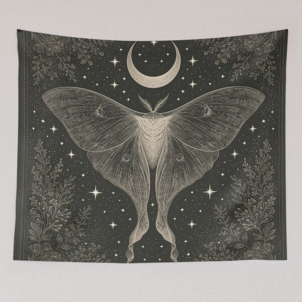 Item preview, Luna Moth & Crescent Moon — Dark Academia Etching designed and sold by FrostyFrisby.