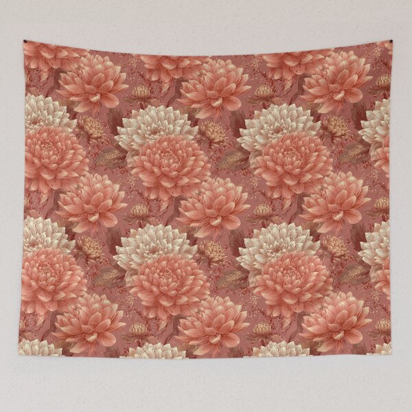 Item preview, Edgy Dahlias Print  - Flower Garden Pattern  - Christmas Gifts For Him designed and sold by RoyalStarsPatts.