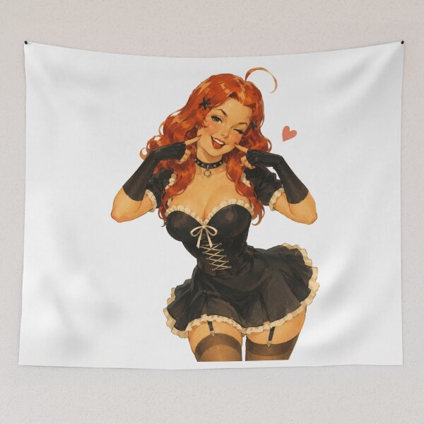 Item preview, Cute Goth Maid Pin Up Girl | Vintage Original Retro Illustration designed and sold by Cosplayvintage.