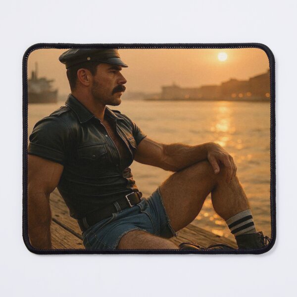 Item preview, Vintage Hudson River Pier Leather Sunset Fantasy - Gay Leather New York Hyperrealism Series Gay Art designed and sold by ItsAKinkThing.