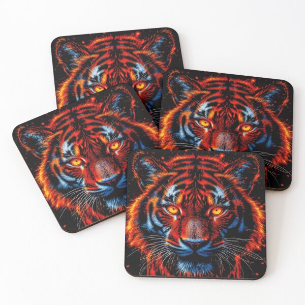 Item preview, Neon Fire Tiger Portrait With Fiery Eyes, Vibrant Dripping Paint Effect And Fierce Expression designed and sold by GoodArtPix.