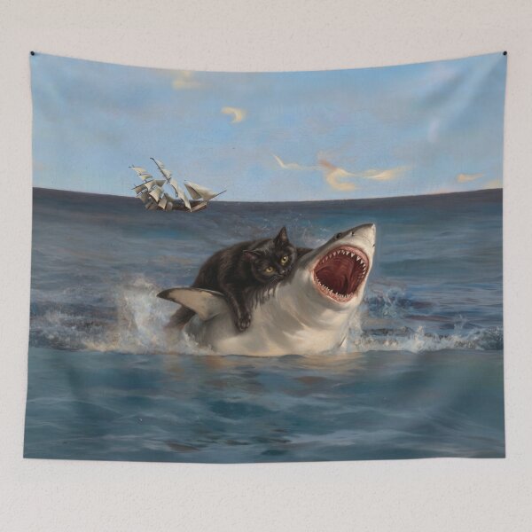 Item preview, Cat Riding a Shark Painting designed and sold by Anatolii_Kys.