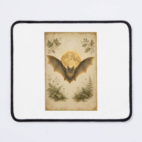 Item preview, Glowing Bat and Harvest Moon Print — Cosy Vintage Cottagecore Halloween Art designed and sold by Brackenlume Studio.
