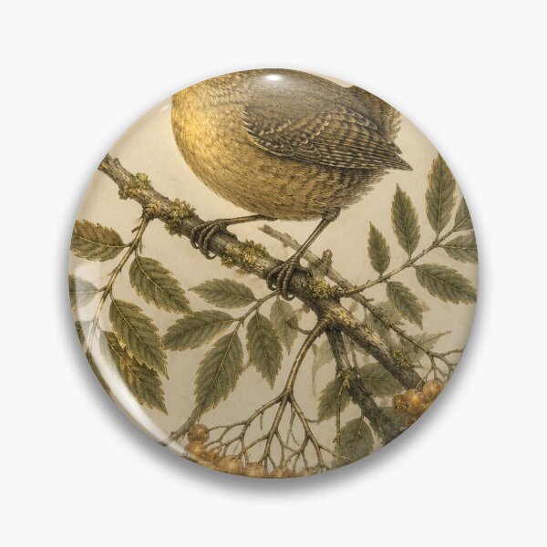 Item preview, Luminous Wren and Rowan Berry Print — Glowing Vintage Birdwatcher Gift Art designed and sold by Brackenlume Studio.