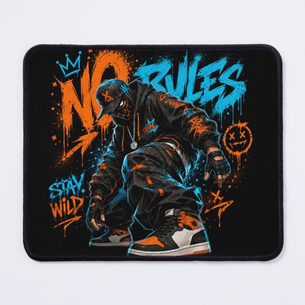 Item preview, NO RULES – Urban Graffiti Streetwear Masked Character T-Shirt Design designed and sold by ZafTeez.