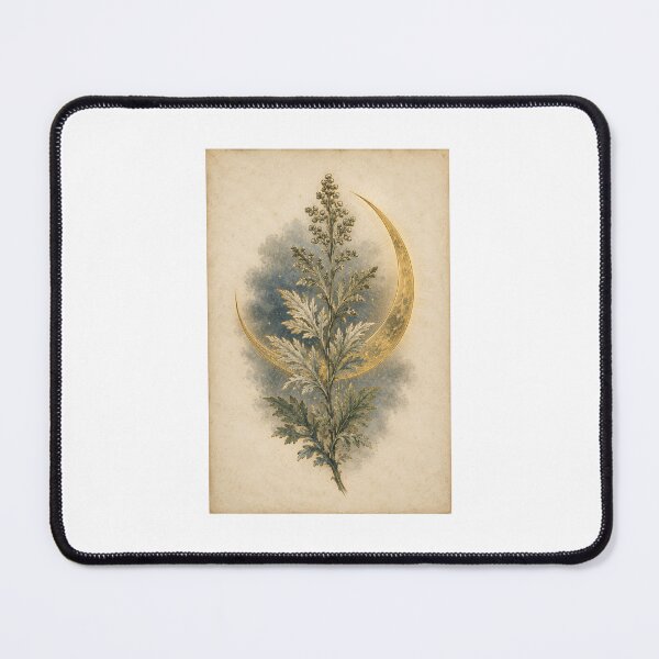 Item preview, Glowing Mugwort and Crescent Moon Print — Luminous Vintage Dream-Work Apothecary Art designed and sold by Brackenlume Studio.