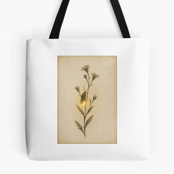 Item preview, Glowing Firefly and Wildflower Print — Luminous Vintage Summer Nights Nostalgia Art designed and sold by Brackenlume Studio.