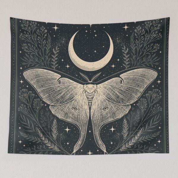 Item preview, Luna Moth & Crescent Moon — Dark Academia Etching designed and sold by FrostyFrisby.