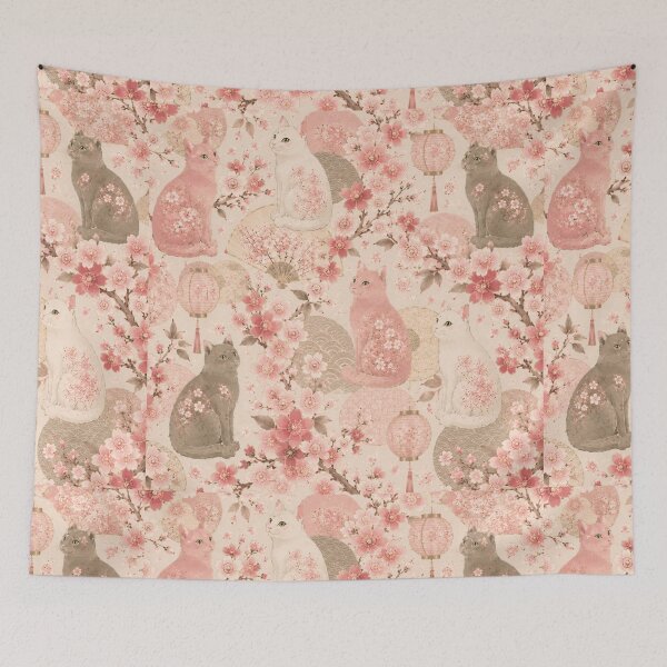 Item preview, Japanese Cherry Blossom Cats Pattern designed and sold by Mindworx21.
