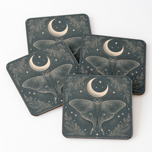 Item preview, Luna Moth & Crescent Moon — Dark Academia Etching designed and sold by FrostyFrisby.