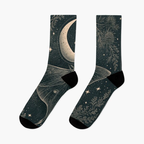 Item preview, Luna Moth & Crescent Moon — Dark Academia Etching designed and sold by FrostyFrisby.