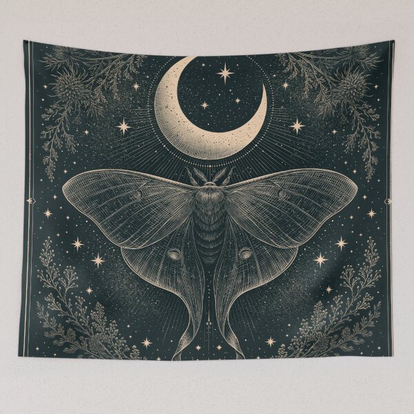 Item preview, Luna Moth & Crescent Moon — Dark Academia Etching designed and sold by FrostyFrisby.
