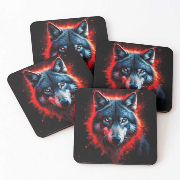 Item preview, Glowing Neon Wolf Portrait With Fiery Red Aura and Intense Eyes on Black Background designed and sold by GoodArtPix.