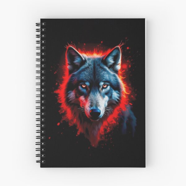 Item preview, Glowing Neon Wolf Portrait With Fiery Red Aura and Intense Eyes on Black Background designed and sold by GoodArtPix.