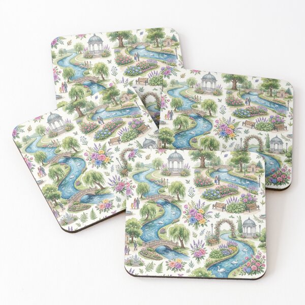 Item preview, Romantic Spa Town Promenade Watercolor Floral Pattern designed and sold by milena-d98.