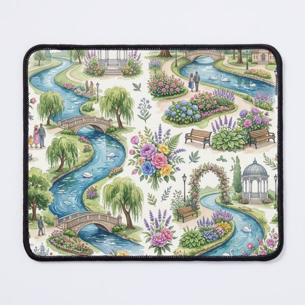 Item preview, Romantic Spa Town Promenade Watercolor Floral Pattern designed and sold by milena-d98.