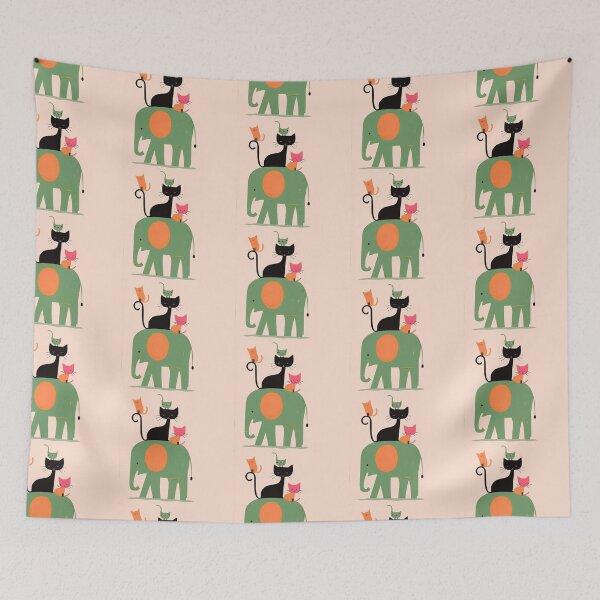 Item preview, ​Minimalist Whimsical Elephant & Cats Art Print | Boho Nursery Wall Decor designed and sold by crystalar95.