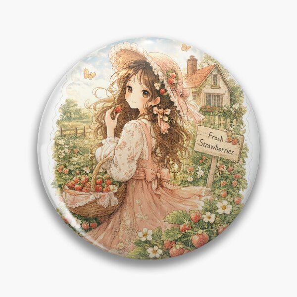 Item preview, Cottagecore Strawberry Girl Sticker | Whimsical Pastel Meadow Illustration | Cute Cottage Aesthetic Art designed and sold by CosmoMerchStore.