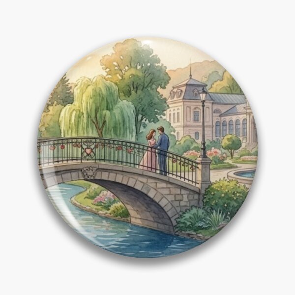Item preview, Vintage Watercolor Romantic Bridge and River Park designed and sold by milena-d98.