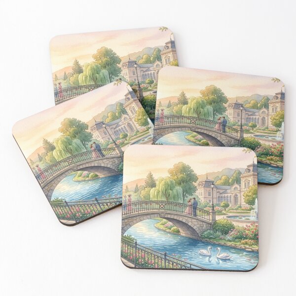 Item preview, Vintage Watercolor Romantic Bridge and River Park designed and sold by milena-d98.