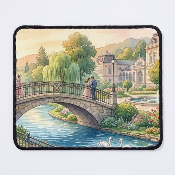 Item preview, Vintage Watercolor Romantic Bridge and River Park designed and sold by milena-d98.