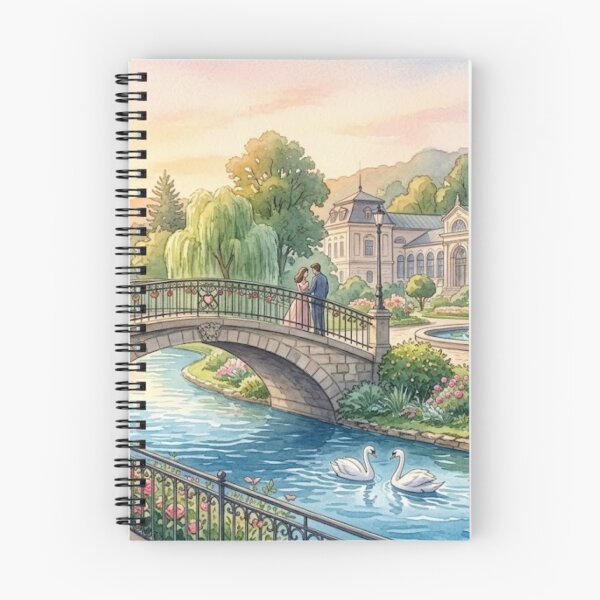 Item preview, Vintage Watercolor Romantic Bridge and River Park designed and sold by milena-d98.