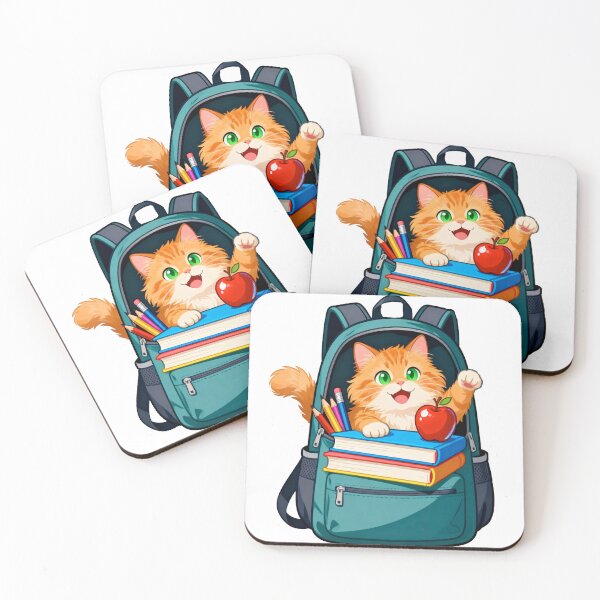 Item preview, Cute Ginger Cat Climbing Out of a School Backpack Filled with Supplies and a Red Apple designed and sold by OksArtStudio.