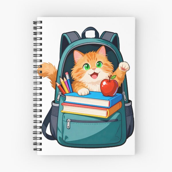 Item preview, Cute Ginger Cat Climbing Out of a School Backpack Filled with Supplies and a Red Apple designed and sold by OksArtStudio.